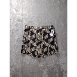Ellen Tracy Womens L Linen Blend Black Palm Pattern Skort Shorts Skirt Summer